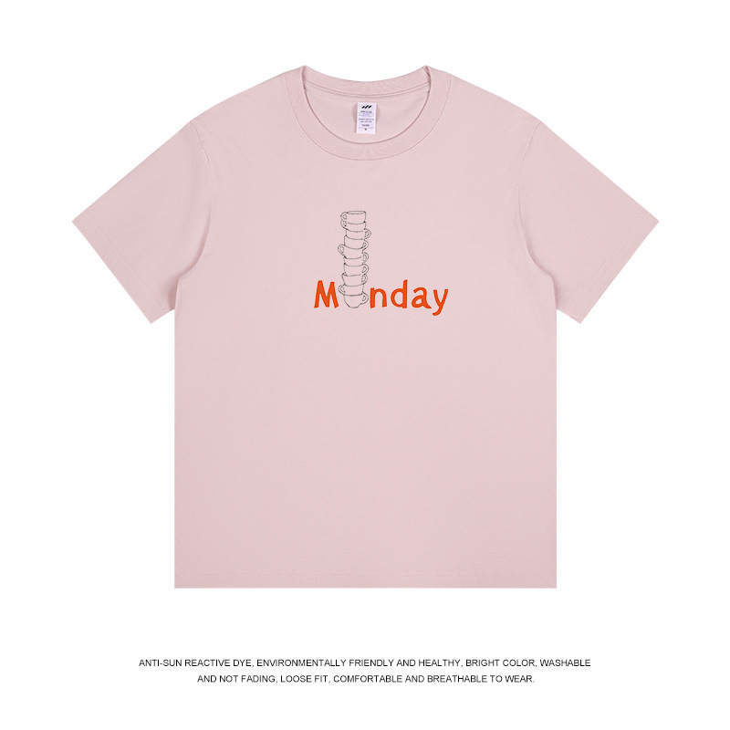 メンズ和風レトロ夏新作トップス レディースラウンドネック文字プリント半袖Tシャツ メンズ純綿トレンドブランドTシャツ|undefined
