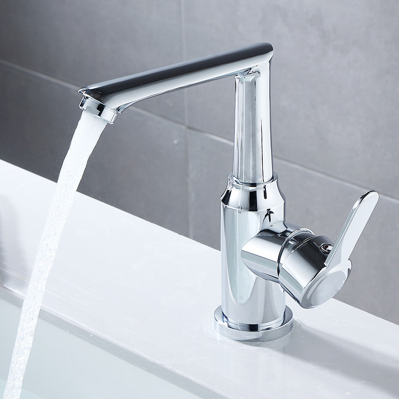 Bathroom Cabinet Stainless Steel Faucet Washbasin Washbasin 360 Degree Rotating Small Seven-Character Tube Hot and Cold Basin Faucet