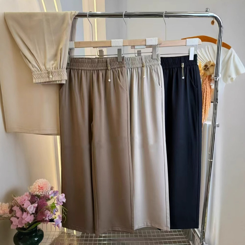 Summer New Arrival Linglong Linen Straight Leg Pants Women's Thin Breathable Dagging Wide Leg Pants Loose plus size Wide Leg Women's Pants
