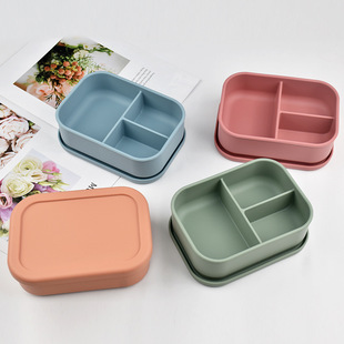Food-Grade Silicone Lunch Box, Microwaveable, Portable Lunch Box for Students and Office Workers, Three-Compartment Crisper Box, Insulated Box