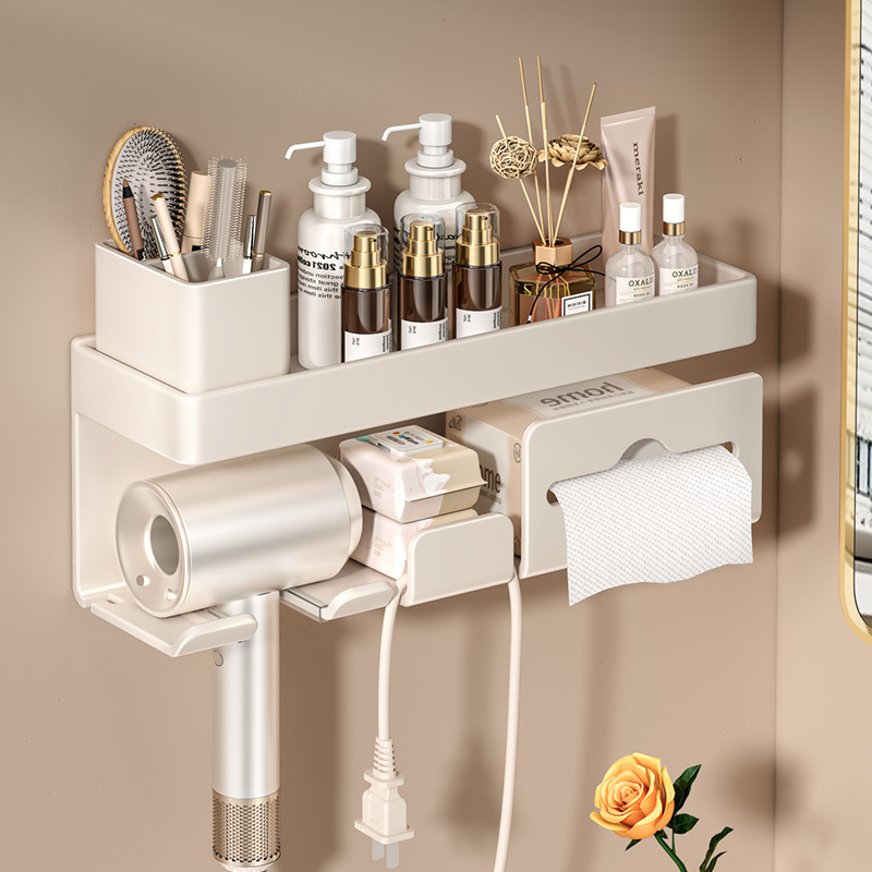 벽걸이 우유 화이트 헤어 드라이어 랙 펀치 프리 화장실 헤어 드라이어 욕실 라이트 럭셔리 브래킷 스토리지 랙