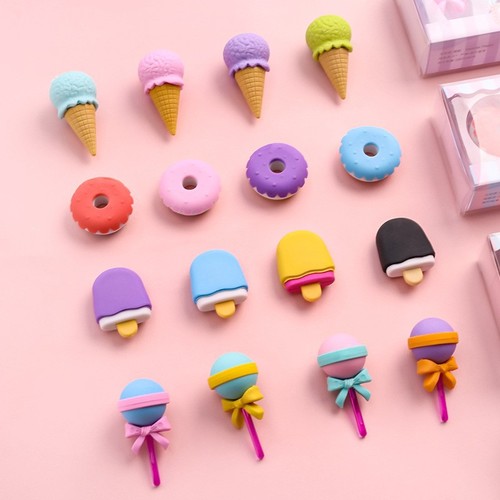 Children's creative simulation eraser 4 cute boxed leather erasers for students, dessert shaped pencil erasers, small stationery gifts