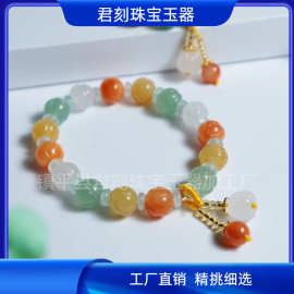 天然金丝玉手串圆珠手链玛瑙彩宝珠宝工厂玉石多圈手链项链批发