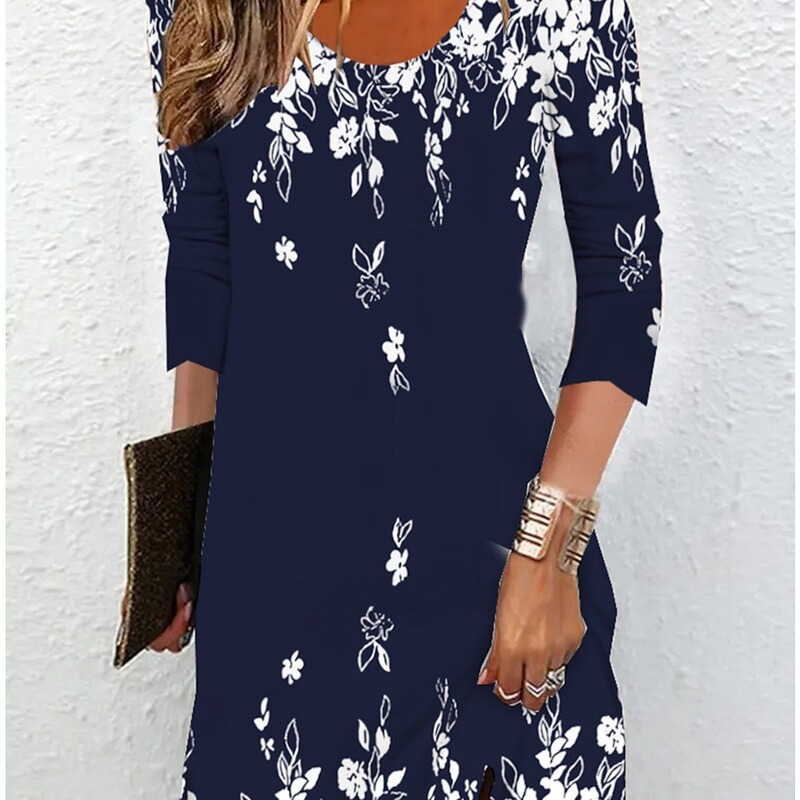Women's casual long sleeve plus size dress summer dress floral geometric print fashion streetwear Women's casual long sleeve plus size dress summer dress floral geometric print fashion streetwear