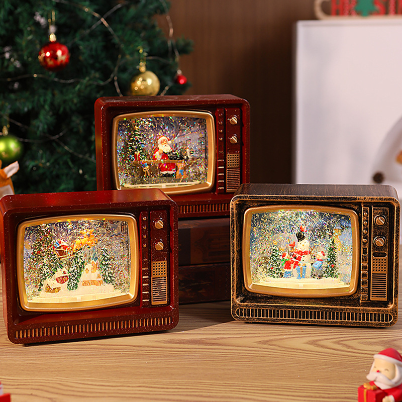 Caja de música navideña con luces, decoración luminosa de Santa Claus, árbol y nieve