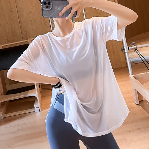Cross-border sexy sports blouse mesh breathable yoga top running short-sleeved loose quick-drying t-shirt for women