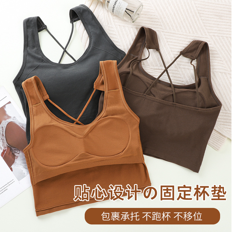 Belleza inconsútil espalda correa cruzada chaleco sujetador interior y exterior desgaste fijo Copa ropa interior caliente chica base tubo superior chaleco
