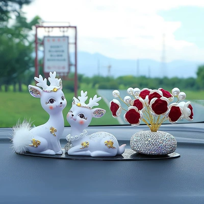 Car ornaments Safe Journey, Suitable for - white-diamond-deer-red-rose-diamond-bottom-small-leopard-pad-glue-10