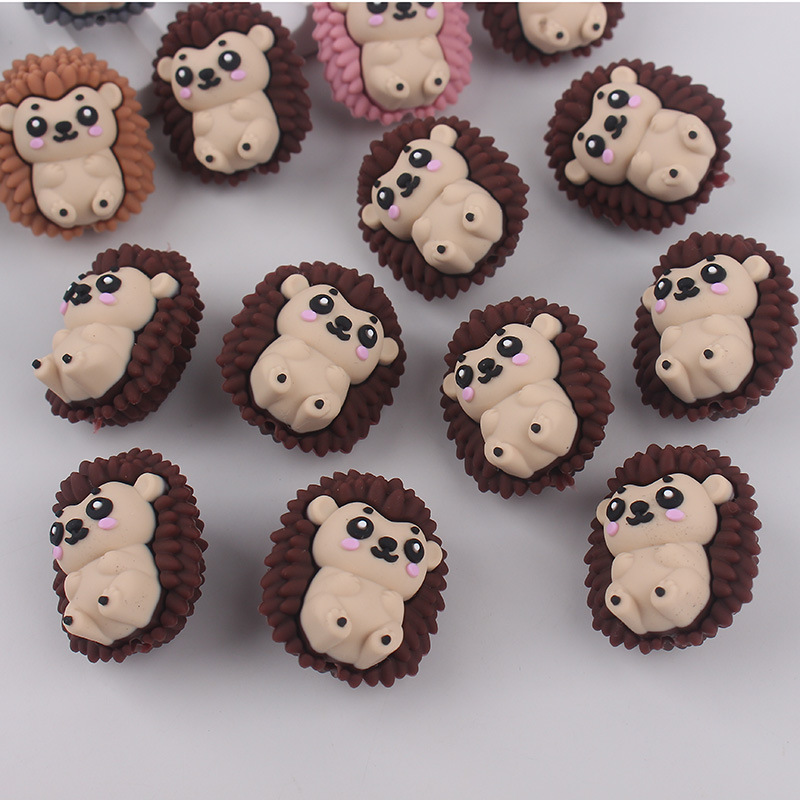 Nuevo erizo cuentas de silicona cuentas lindas de silicona de dibujos animados bolígrafo de cuentas de bricolaje mordedor para niños cadena anti-caída cuentas