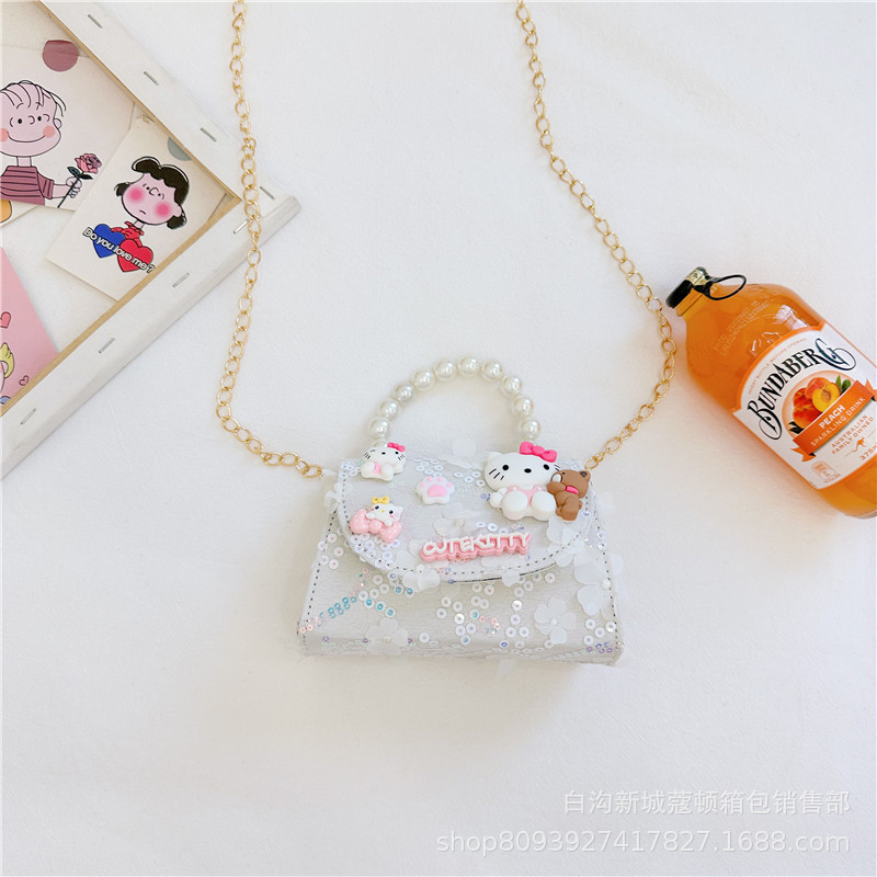 Bolsos infantiles, bolsos de moda princesa de perlas, bolsos de cambio de chicas lindas, bolsos de hombro de encaje