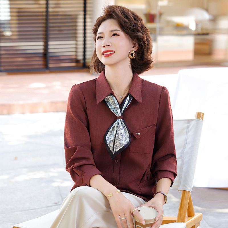 洋气妈妈秋装长袖衬衫上衣2025新款中老年女装春秋季减龄显瘦衬衣|undefined