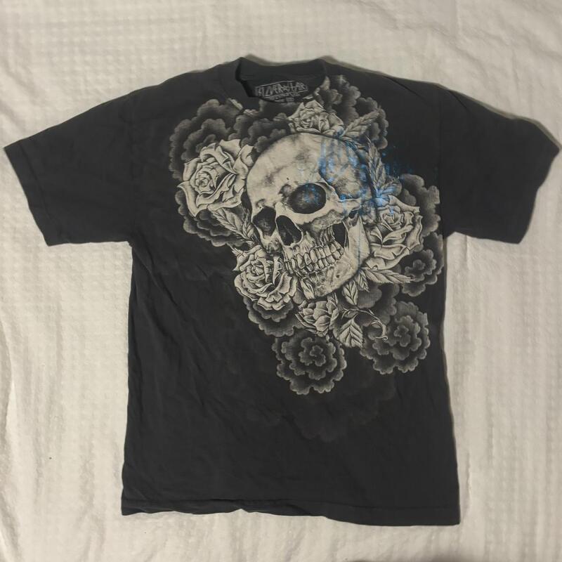 Cross-Border Plus-Size Skull T-Shirt with Vintage Large Print, Loose Short-Sleeve Dark Punk Y2K Harajuku Style Streetwear