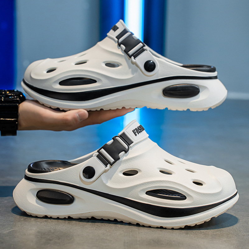 Pantuflas Baotou para hombres y mujeres, chanclas de verano, letras de tendencia, fondo de dos colores, eva, sandalias y zapatillas de playa de alta gama