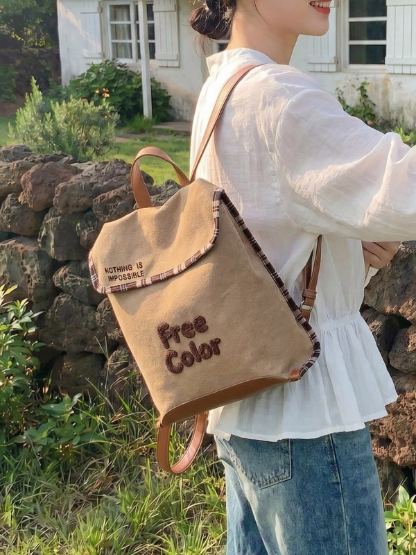 Mochila de nicho de alta calidad para mujeres lindas lienzo de gran capacidad de contraste de color casual mochila de hombro universal diaria image 3