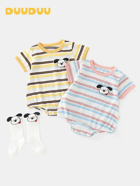 Duuduu Stripesd Harem Newborn Jumpsuit Category a Baby Clothes Summer Thin Baby Short-Sleeved Coveralls