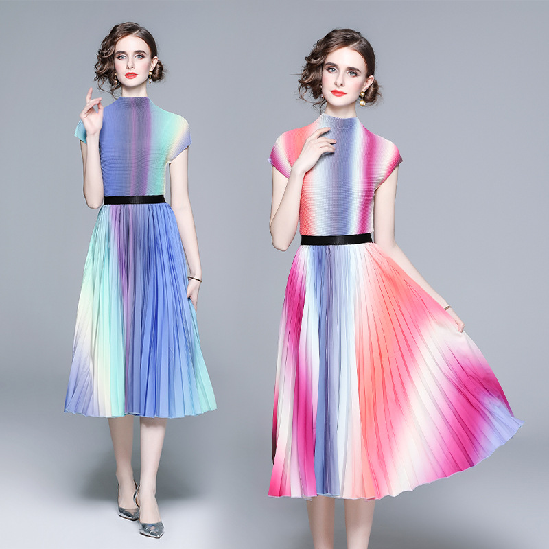 loose-short-sleeved-top-high-waist-pleated-skirt-two-piece-set