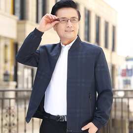 春秋季中年男装棒球领新款爸爸秋装外套男中老年人夹克衫休闲上衣