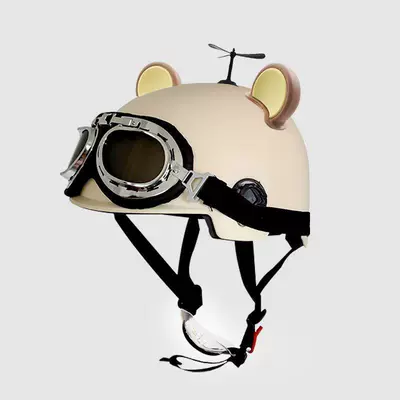 Motosiklet kaskı (dəbilqə): and Women, Summer Sun Protection Motorcycle - 3c-khaki-sunscreen-glasses-brown-bear-ears-free-black-windmill