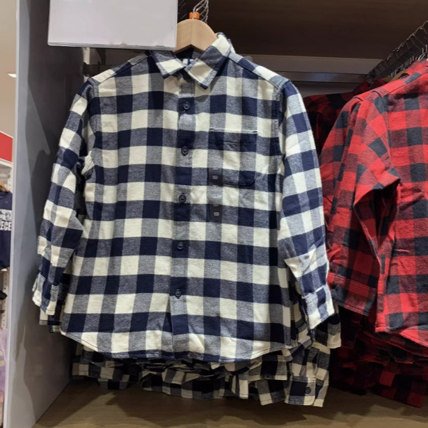 Japanese autumn new children's clothing for boys and girls flannel plaid shirt long sleeve shirt thin coat 474875