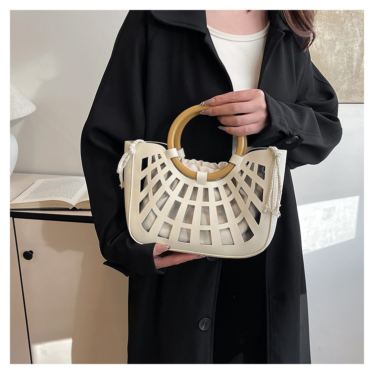 967g Weight Hollow Fashion Element String Closure Type Double Handle Strap Type Handbag Bags Type Casual, Daily, Shopping Occasion Pu Leather Material Solid Color Pattern All Seasons Season Women's Gender Classic Style Style Square Shape Women's Pu Leather Solid Color Classic Style Hollow Square String Handbag 3