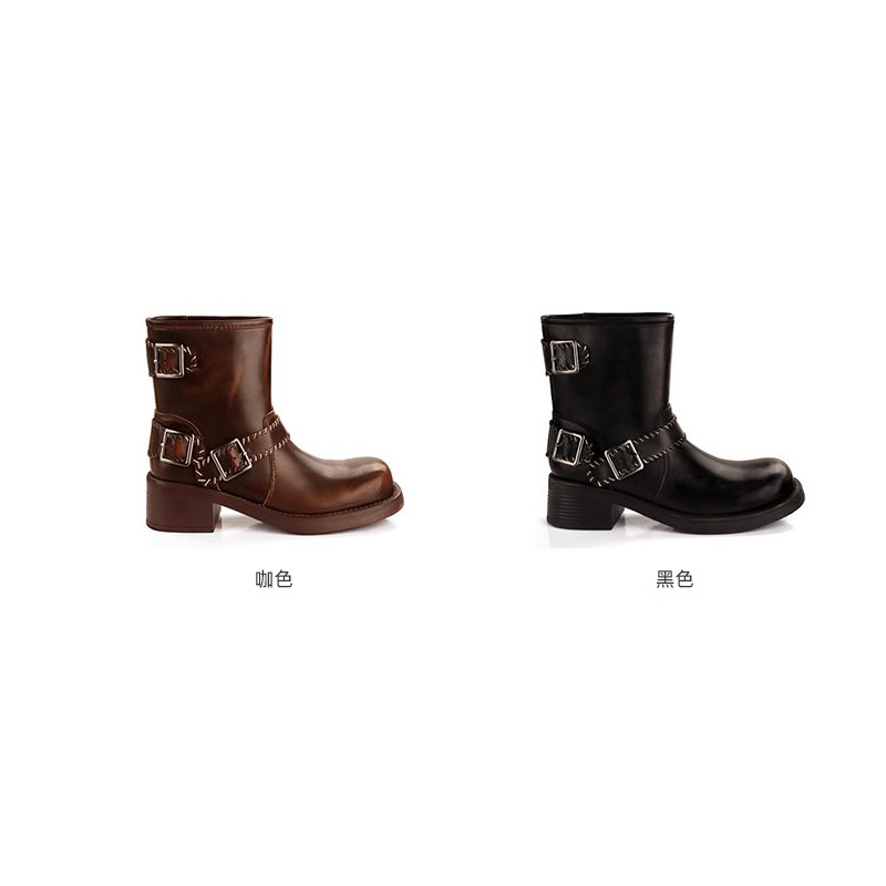 Grava madre nuevo retro abrazadera de cinturón de polvo de color viejo tacones gruesos locomotora británico botas cortas nuevas mujeres image 6