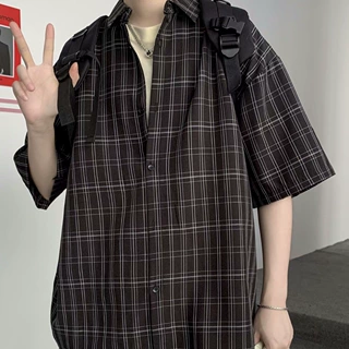 美式薄款冰丝格子短袖衬衫男2026夏季新款高级感速干休闲半袖衬衣