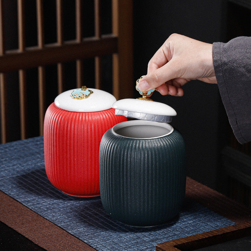 New Product Road Treasure Ceramic Sealed Tea Can Gift Box Empty Packaging General Use One Jin Pack Tea Can Gift