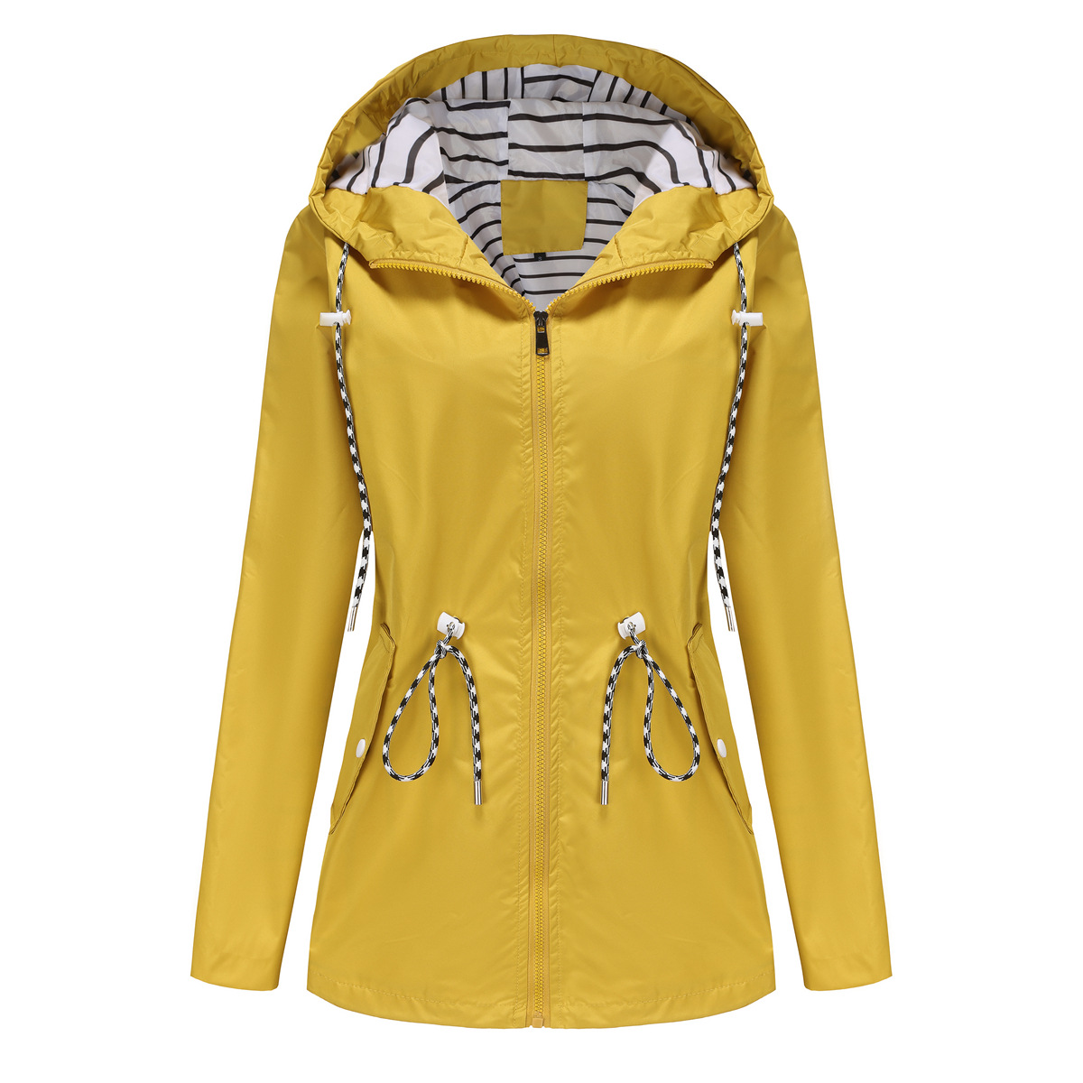 nieuwe lange mouwen anti-spatwater lange windjack dames capuchon gestreepte regenjas cross border plus size dameskleding_voghion.com