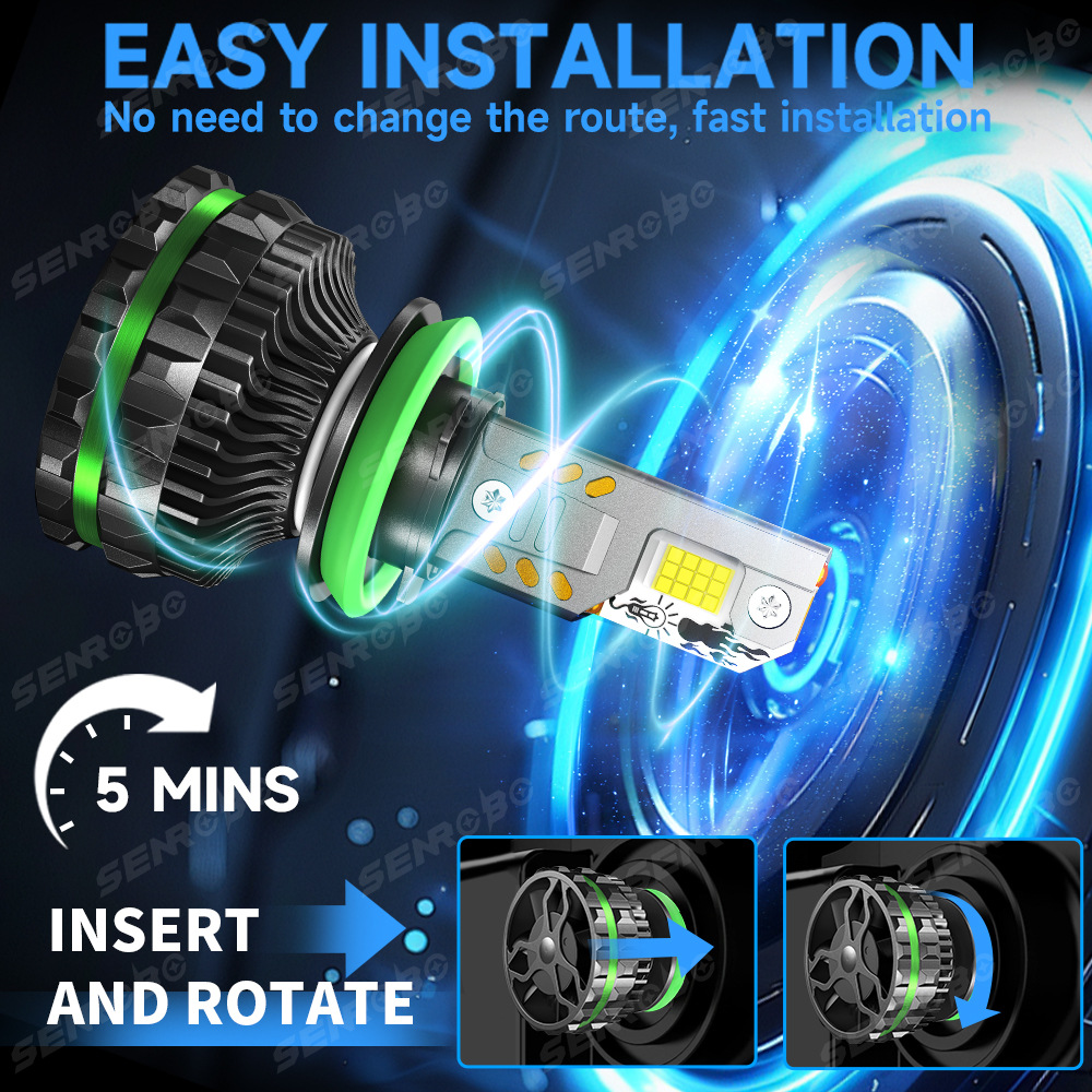 SENROBO nuevo 300W cuatro tubos de cobre coche de alta potencia faro led actualización modificada H1H7H4H11900