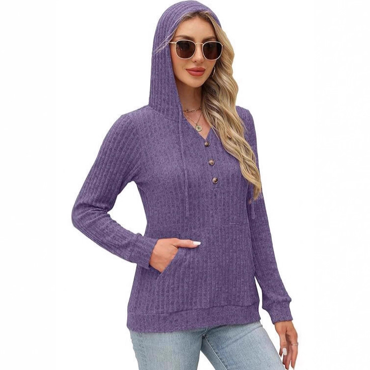 Sweat à capuche uni à manches longues, pull rayé brossé, haut ample, décontracté et tendance pour femme, idéal pour l'automne et la Saint-Valentin._voghion.com