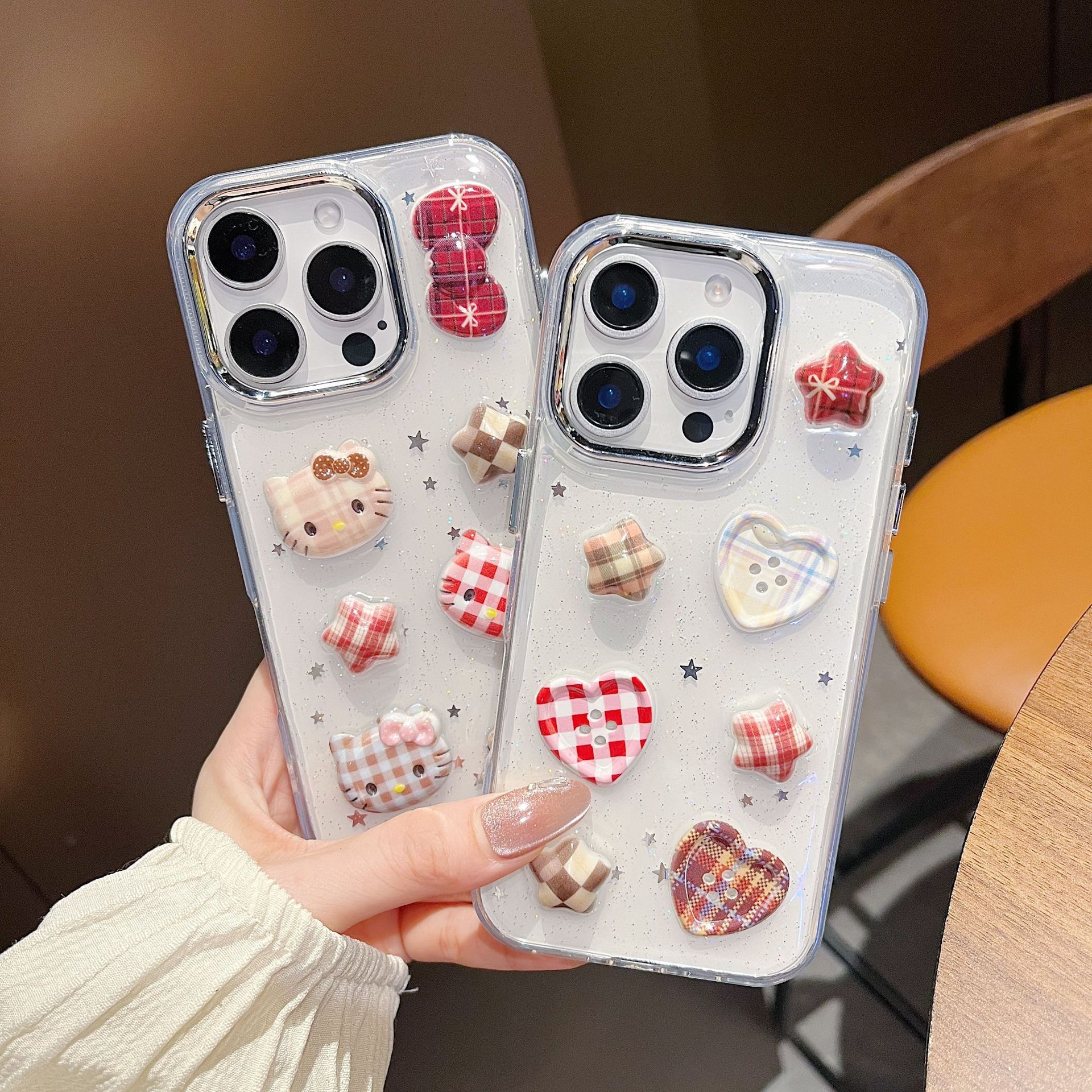 Three-Dimensional Heart Button Suitable for Iphone16Pro Mobile Phone Case Apple 17 Grids Cat 14 Simple 15 Protective Cover X