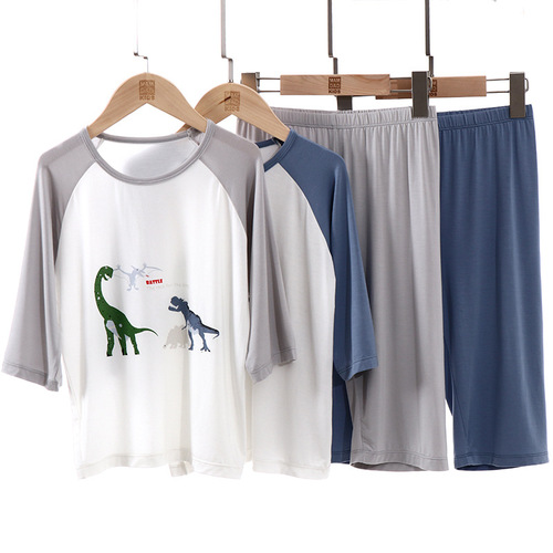 Boys' summer parent-child pajamas set, stylish children's short-sleeved shorts, home clothes set, summer thin style batch