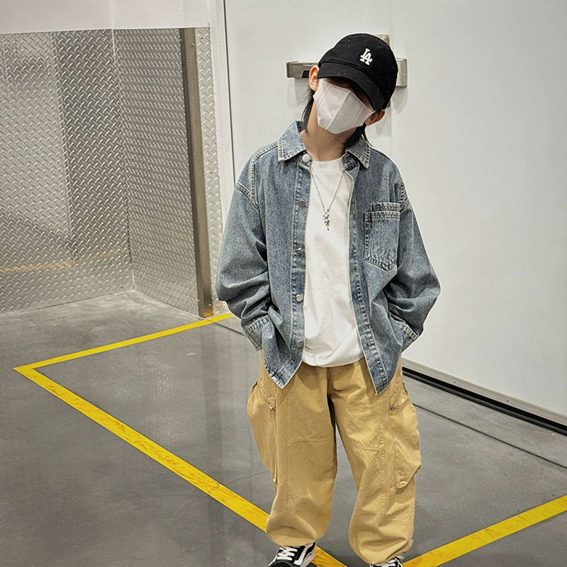 Denim summer clothing, shirt, autumn long-sleeve for boys, spring jacket
