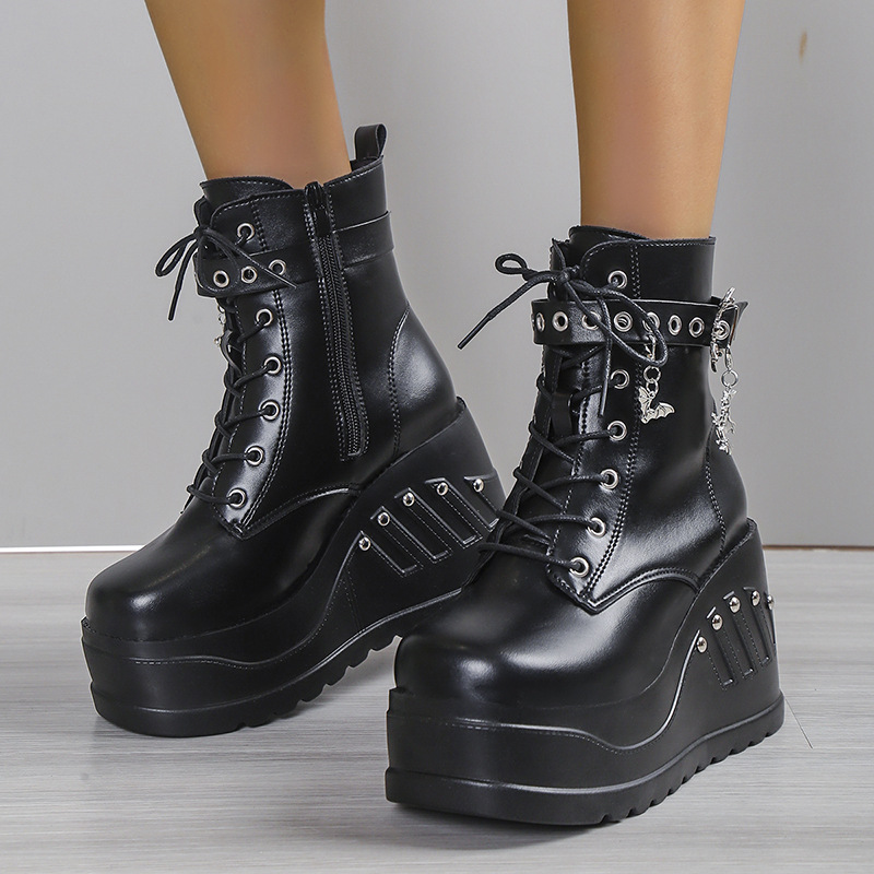 Women's Platform Wedge Boots Gothic Style Rivet Martin Boots_voghion.com