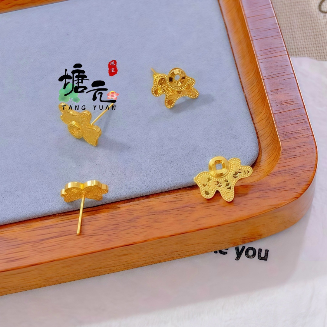 小红书同款复古碎冰马上有钱耳钉女新款简约小众设计感耳饰批发