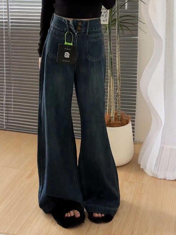 a版阔腿牛仔裤大码女胖mm显瘦宽松裤子梨型身材高腰遮胯直筒长裤|undefined