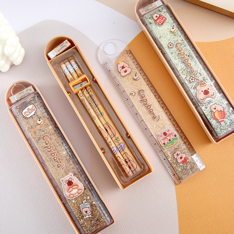 Capibara arena movente juego de lápiz 20cm juego de papelería con cuchillo de lápiz juego de goma de lápiz