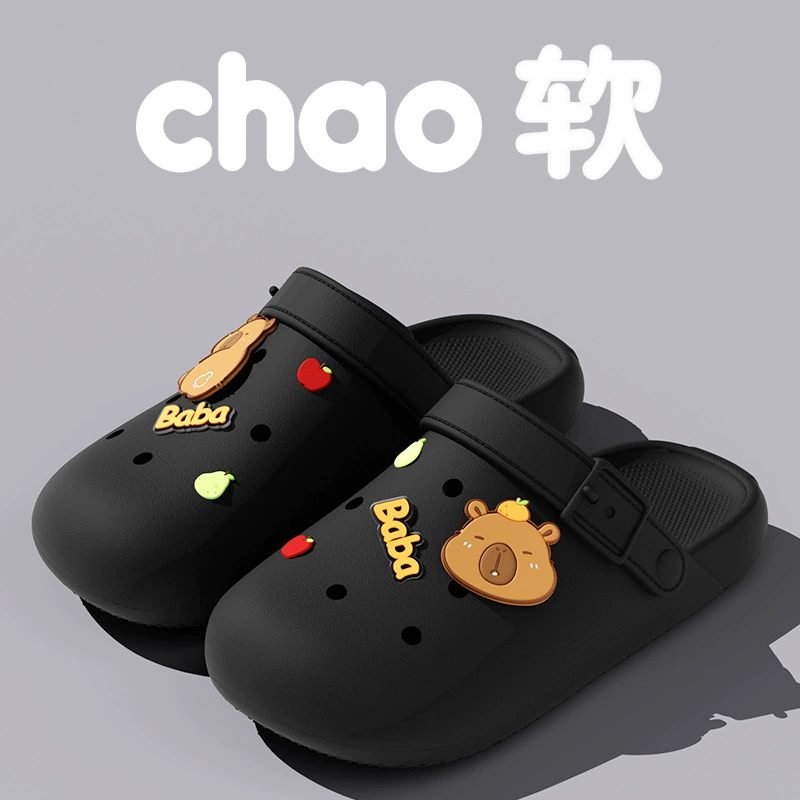 Новые тапочки мужские летние туфли с дырками 2024 новые толстые подошвы для дома нескользящие наружные женские