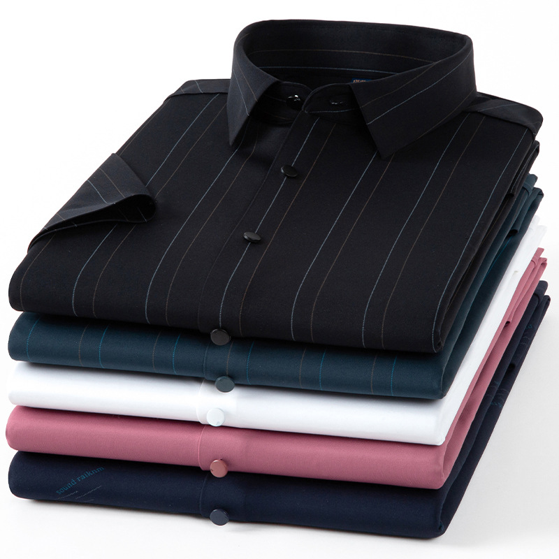 High Stretch Cardamine Knitted Seamless Non-ironing Short-sleeved Shirt Men's Middle-aged Top Cardigan Jacket Summer Half-sleeved Shirt