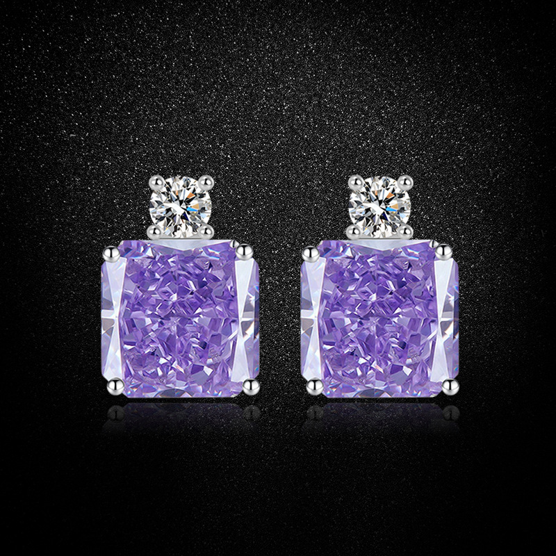 1 Pair Elegant Streetwear Square Plating Copper High Carbon Diamond Ear Studs display picture 7