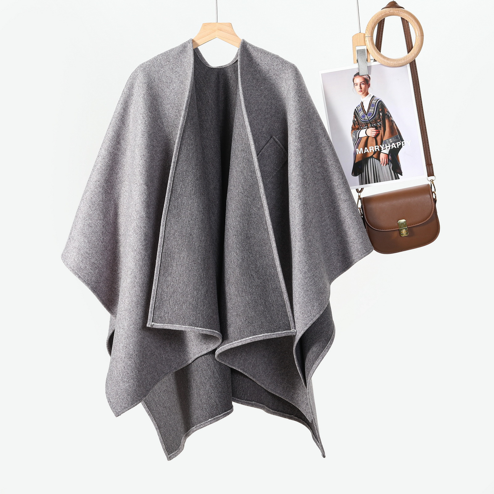 Elegant Women's Shawl Simple Solid Colour Diagonal Tie Cape Wrap_voghion.com