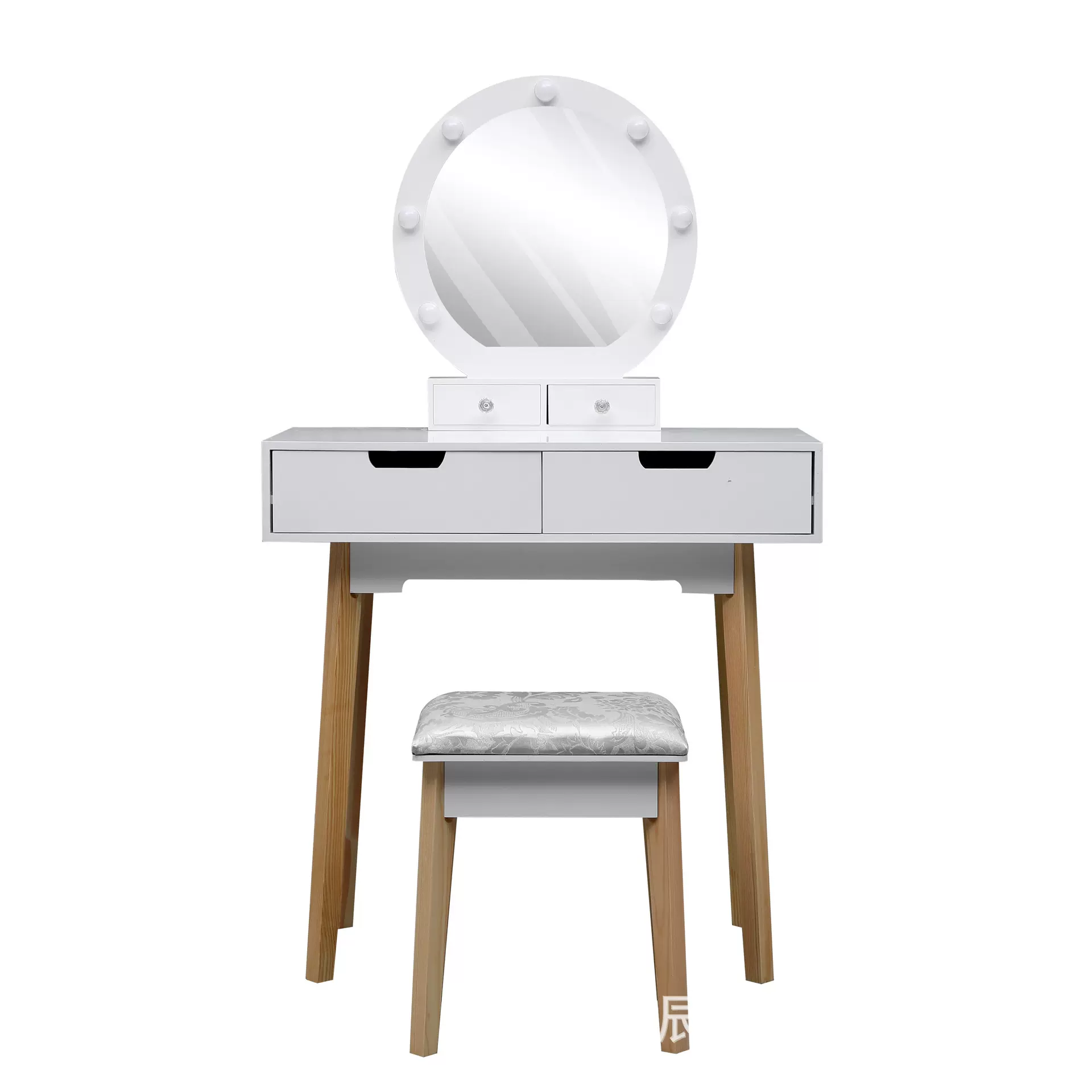 白色小型梳妆台化妆台收纳柜一体卧室化妆桌自带发光镜子厂家直供