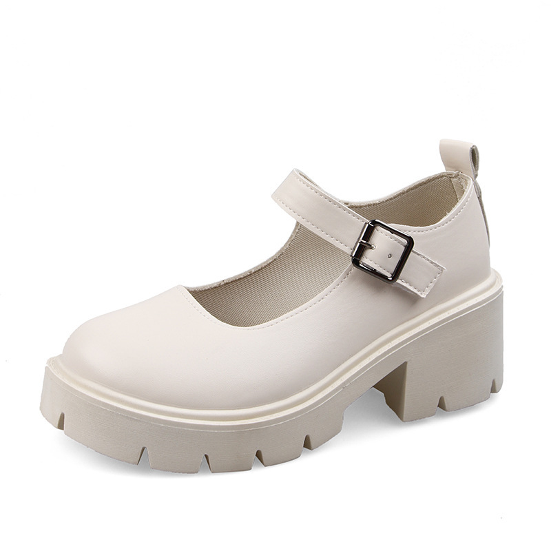 Zapatos de cuero pequeños marizhen blancos mujer otoño 2023 cosplay suela gruesa tacones gruesos zapatos individuales JK