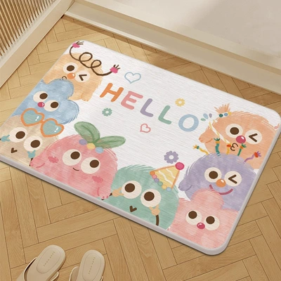 Toilet Door Non-Slip Mat, Bathroom | Avtomobil döşəmə paspasları - gzn-doll-family-portrait-hello-354509cm-square-white-background