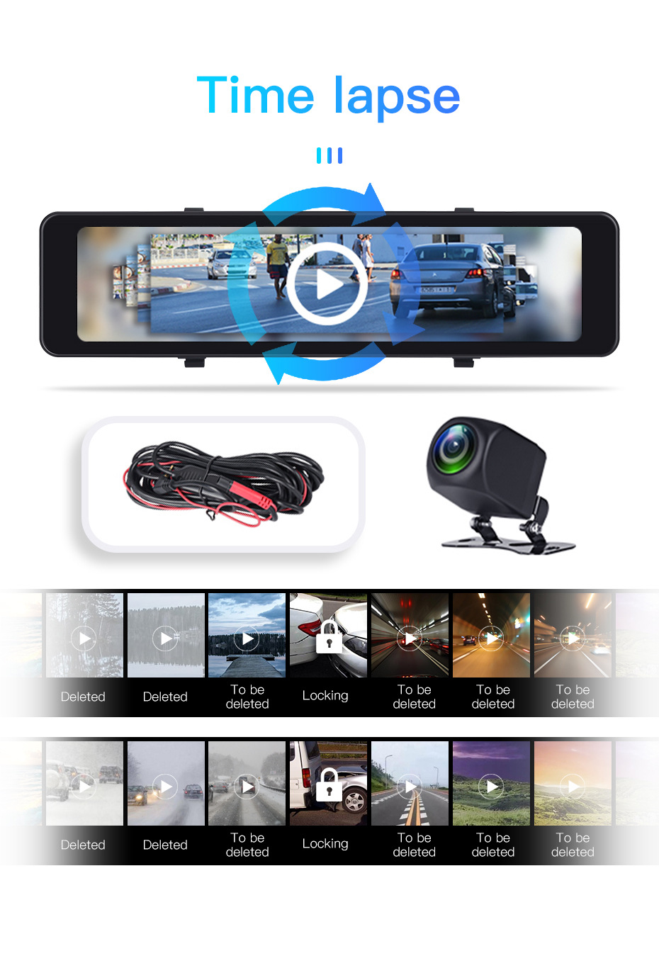 9.66inch 10.3inch 12inch Wireless Carplay Screen Mirroring 4K1080P Rearview Mirror Dual-Channel Dash Cam