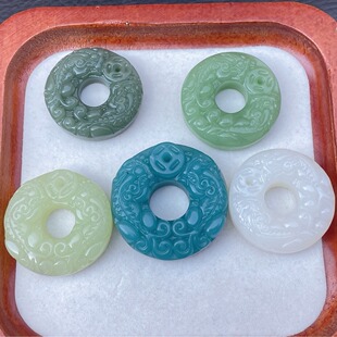 Jade imitation Xinjiang Hetian jade double brave pendant men and women colored glaze safety buckle pendant gift jade pendant