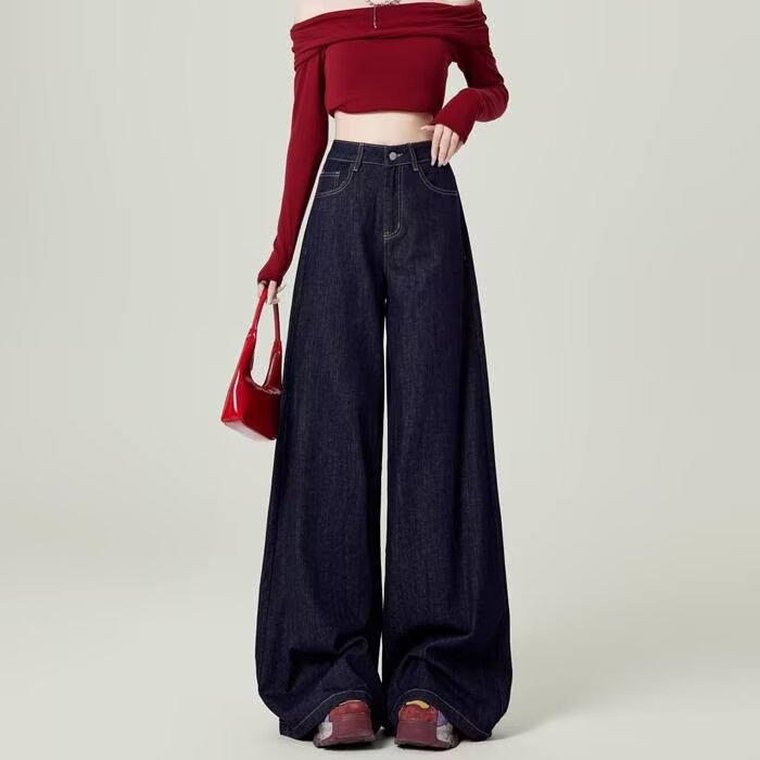 Vintage dark blue Wide Leg Jeans Women's 2025 Spring and Autumn American High Waist Loose Dose Hot Girl Pants