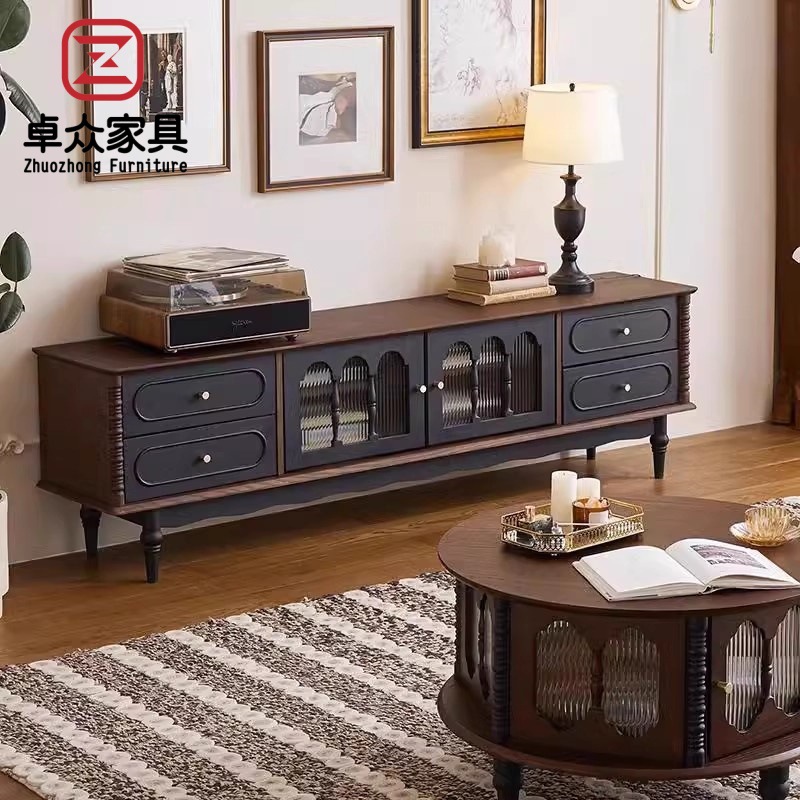 French Mid-Century Style Tv Cabinet Retro Solid Wood Storage Cabinet Integrated Home Small Apartment Side Cabinet