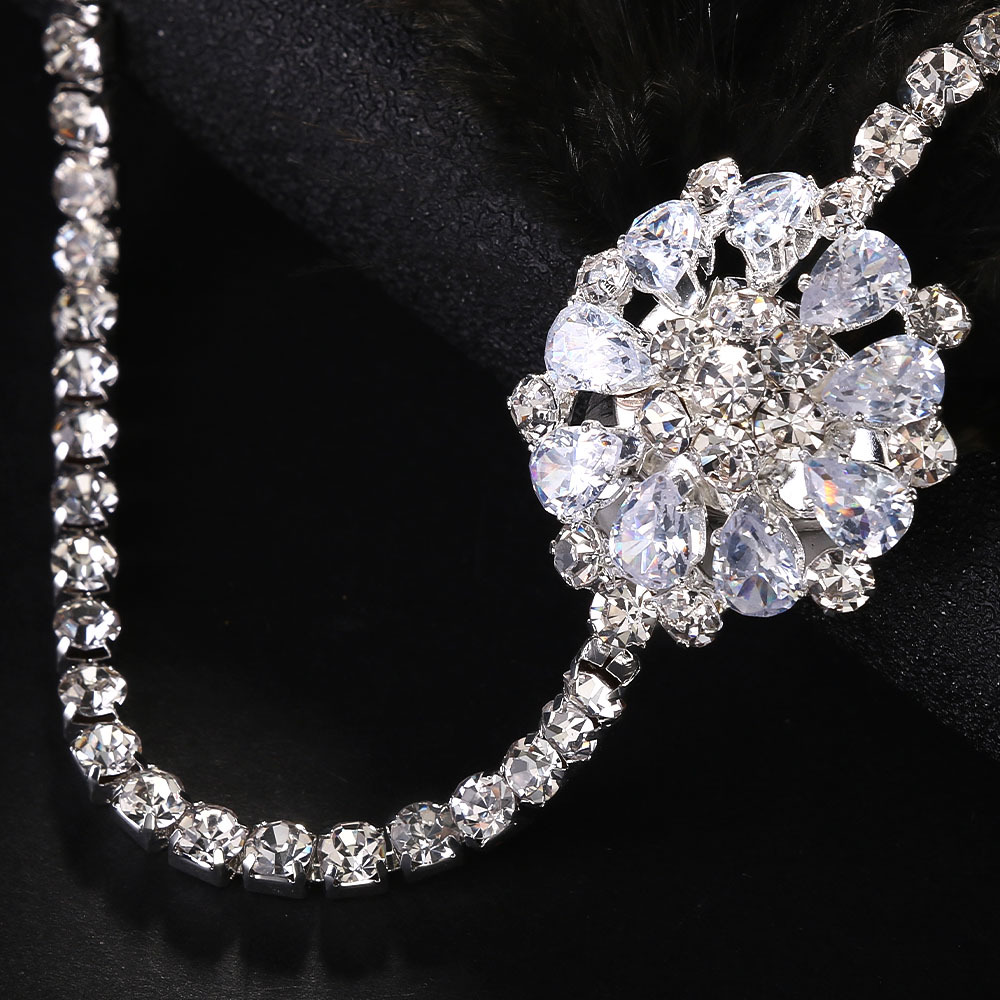 Feather headband European flower rhinestone headdress stage catwalk hair accessories antique style_voghion.com