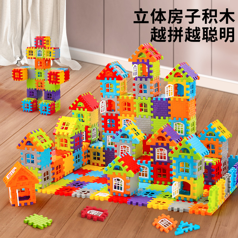 Los niños construyen una casa con bloques de construcción, juguetes de puzzle, granos de granos, puzzles de ventanas de pared, 6 años, niñas y niños
